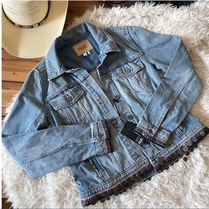 Paige boho denim jacket embroidered coined detail XS